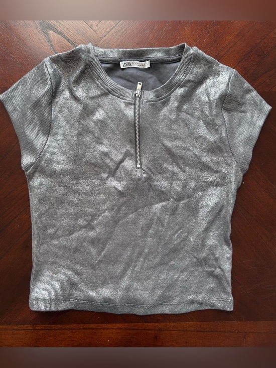 Zara Tops - Zara Silver Shimmer Zip-Up Crop Top size M